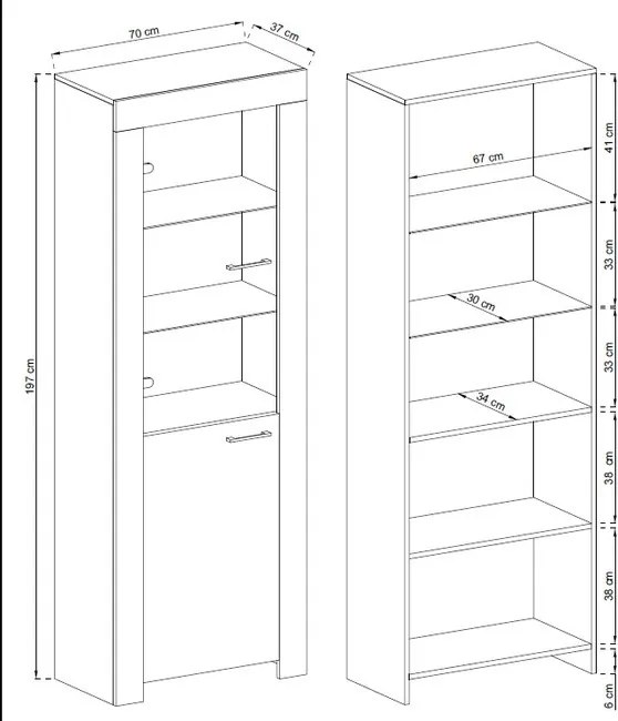 Vysoká vitrína Sky, dub riviera