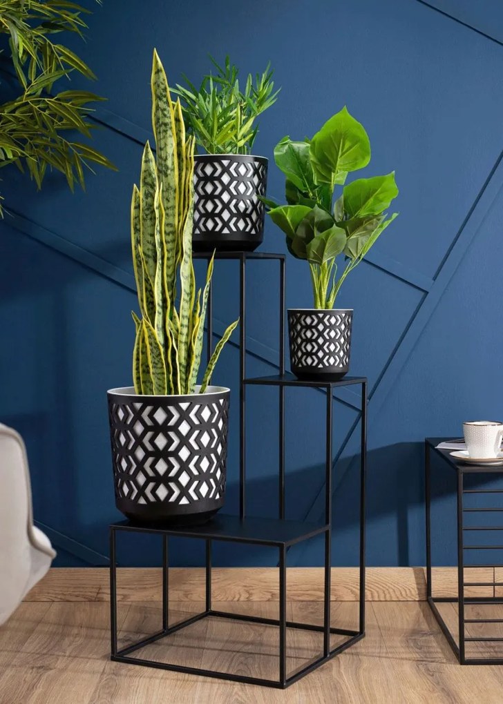 Kvetináč etnický 19x20 cm čierno-biely