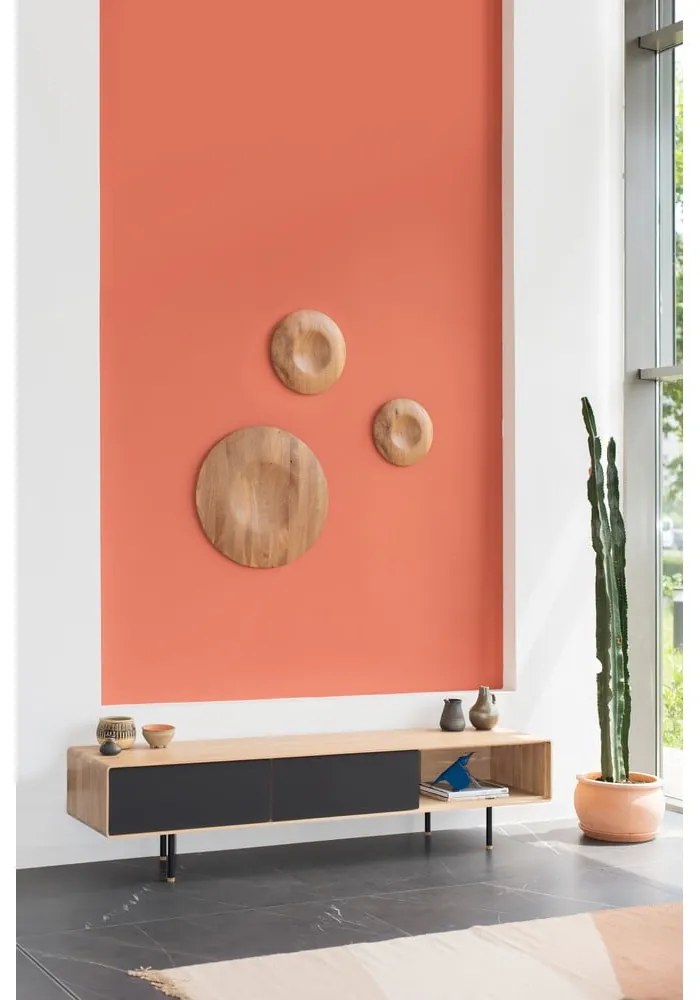 Čierny/v prírodnej farbe TV stolík z dubového dreva 200x48 cm Fina – Gazzda