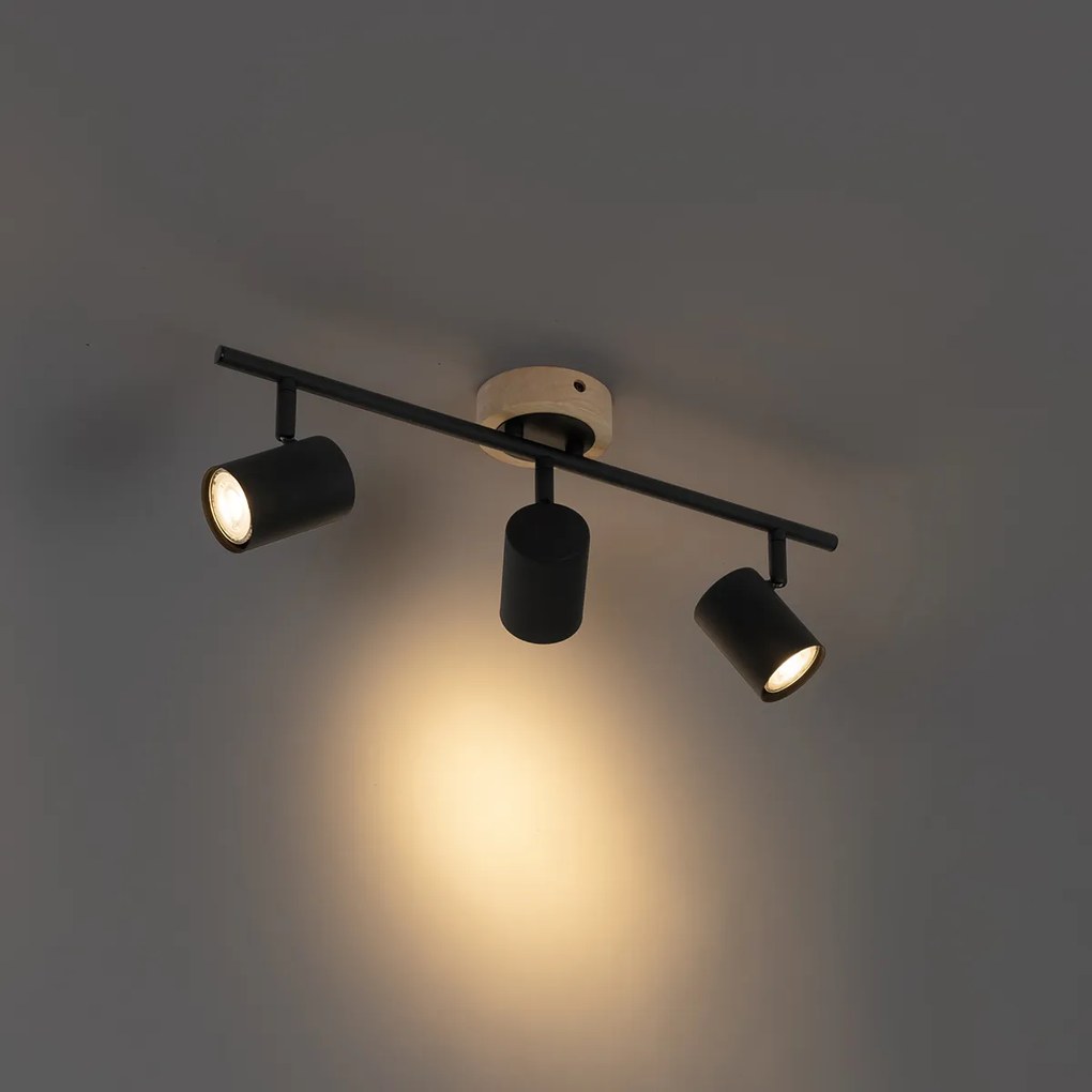 Moderné bodové svetlo čierne s dreveným sklonom 3-svetlo - Jeana