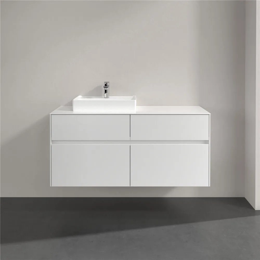 VILLEROY &amp; BOCH Collaro závesná skrinka pod umývadlo na dosku (umývadlo vľavo), 4 zásuvky, 1200 x 500 x 548 mm, Glossy White, C07100DH