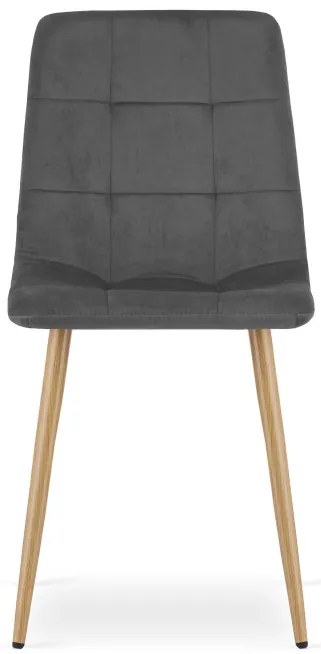 Set troch jedálenských stoličiek KARA zamatové, tmavosivé / hnedé nohy (3 ks)