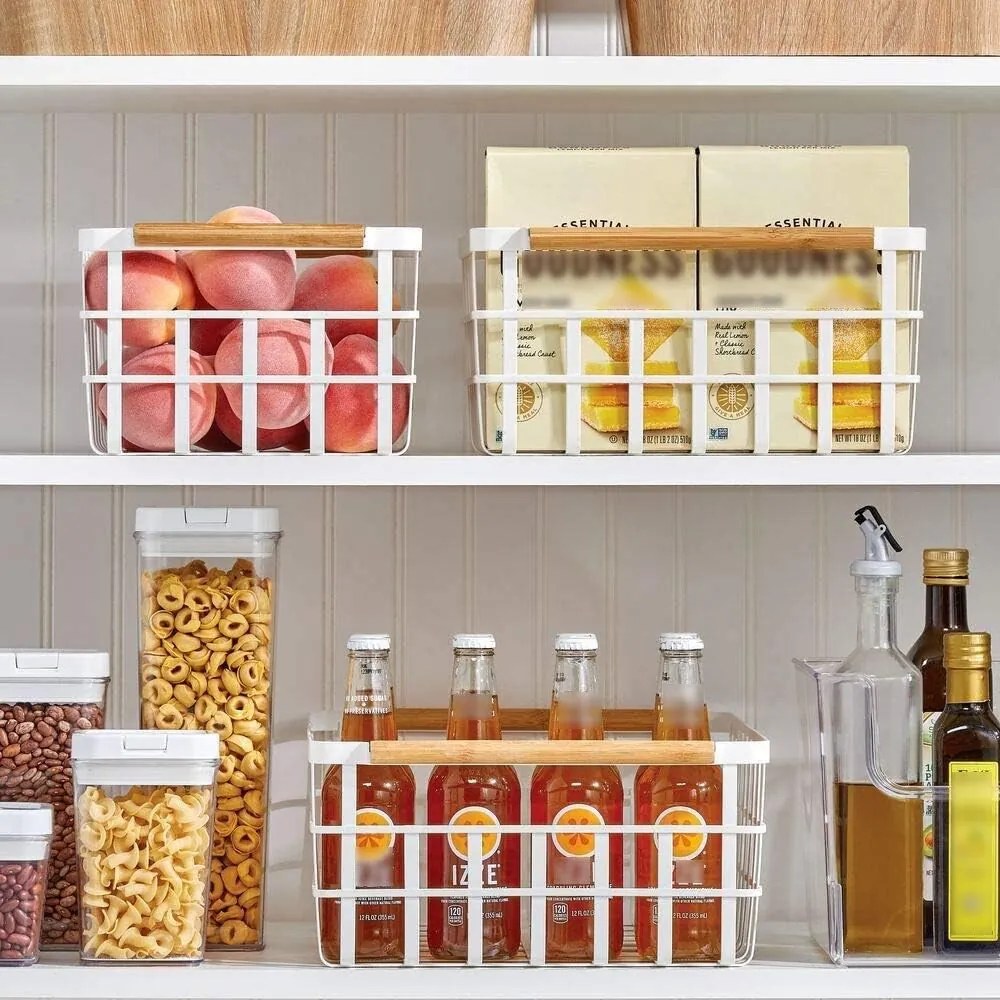 Zeller Present Kovový kôš s drevenými rúčkami, biely, zosilnený plochý drôt CORBEL, 25x32x17 cm