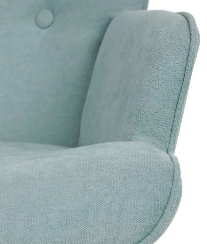 Luxusné hojdacie kreslo – moderný dizajn, svetlo modrá látka, masívne drevo, nosnosť 120 kg