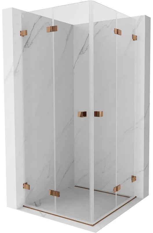 Mexen Lunar-F Duo, skladací sprchový kút 85 x 85 cm, 8mm číre sklo, profil ružové zlato, 836-085L-085P-60-00