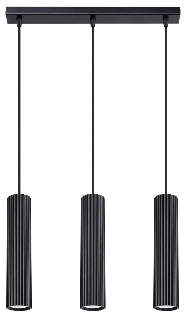 Závesné svietidlo Karbon, 3x čierne kovové tienidlo