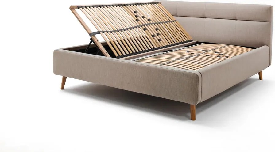Béžová čalúnená dvojlôžková posteľ s úložným priestorom s roštom 180x200 cm Lotte – Meise Möbel