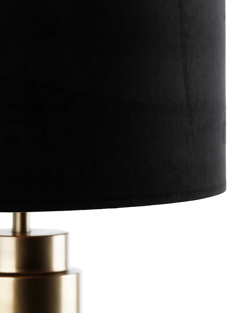 Stolná lampa bronzová s tienidlom z velúru čierna so zlatom 40 cm - Bruut