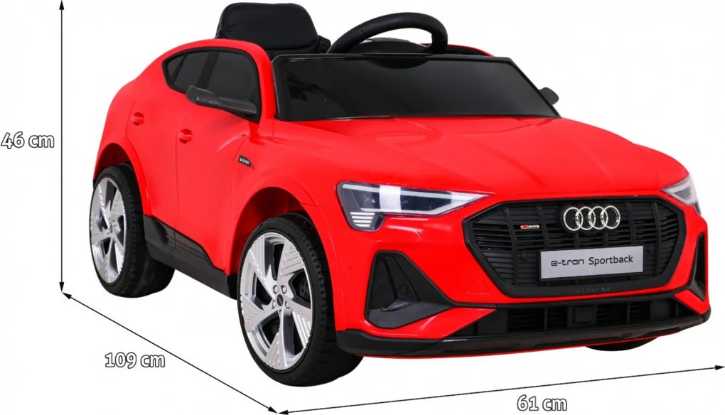 Ramiz Audi E-Tron Sportback pre deti červené + na diaľkové ovládanie + pohon 4x4 + pomalý štart + rádio MP3 + LED