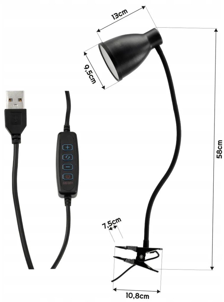 BERGE Andora LED stolná lampa s klipom 1xE27 čierna