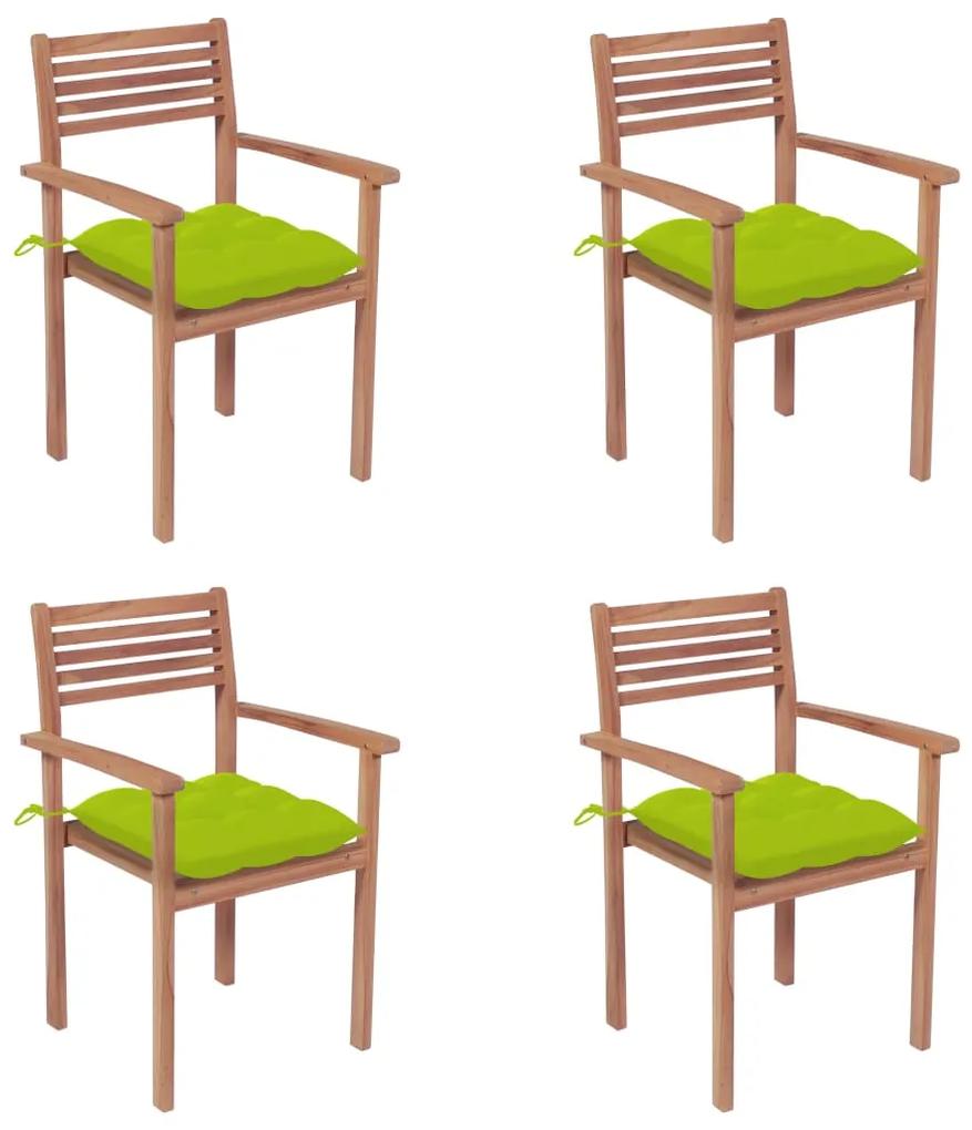 Záhradné stoličky 4 ks bledozelené podložky teakový masív