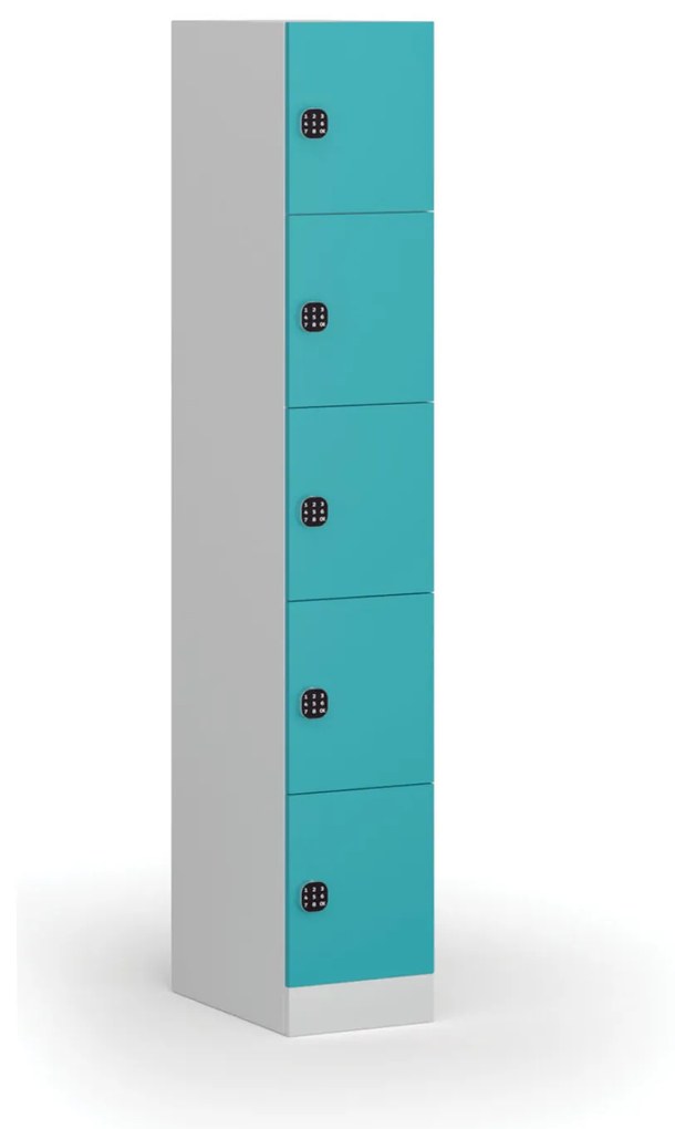 Šatníková skrinka s úložnými boxmi, 5 boxov, 1850 x 300 x 500 mm, kódový zámok, zelené dvere