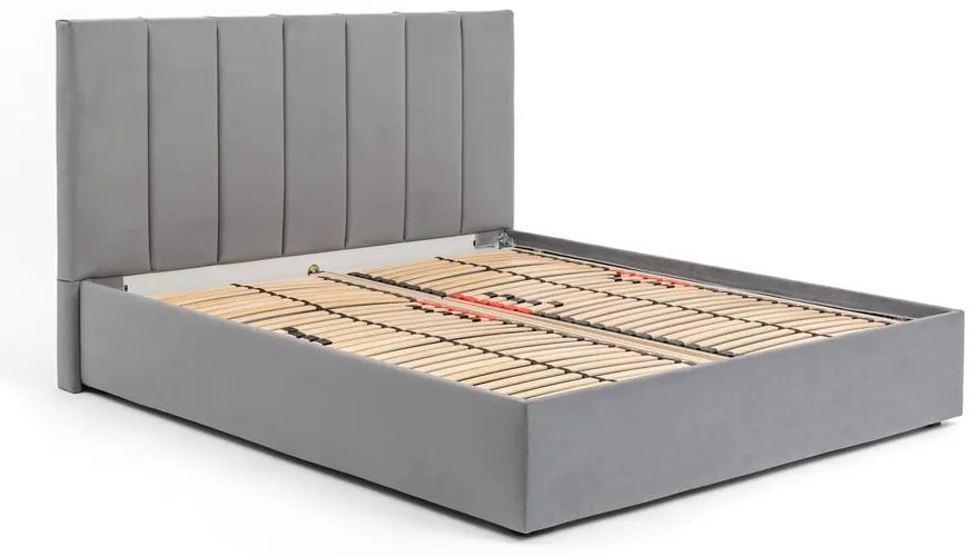 Sivá čalúnená dvojlôžková posteľ s úložným priestorom s roštom 160x200 cm Thessa Bold Line – Bonami Selection