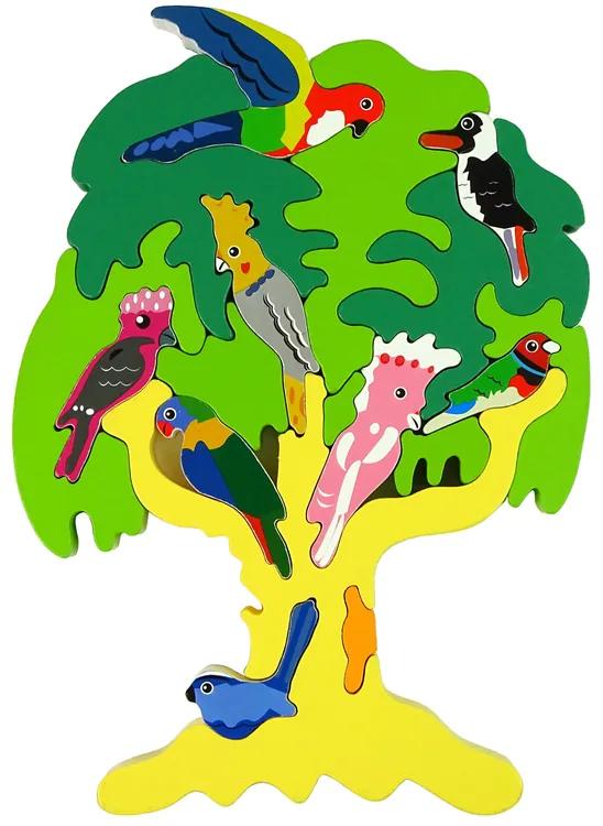 Lean Toys Drevené puzzle – strom s vtáčikmi