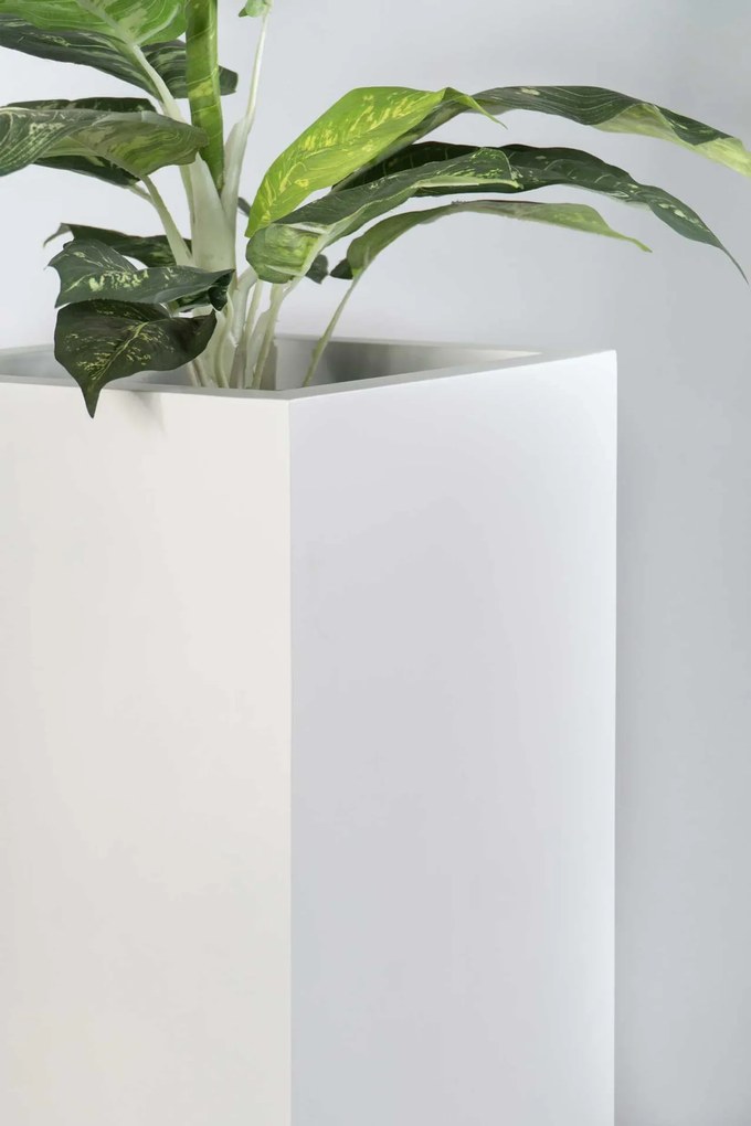 Hranatý kvetináč BLOCK, výška 100 cm, materiál MDF, biely mat