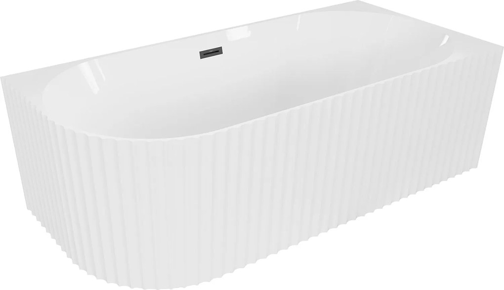 Mexen Gia Biela Rohová Vaňa 170x80cm Pravá, Lesklá Ryhovaná, Čierny Prepad