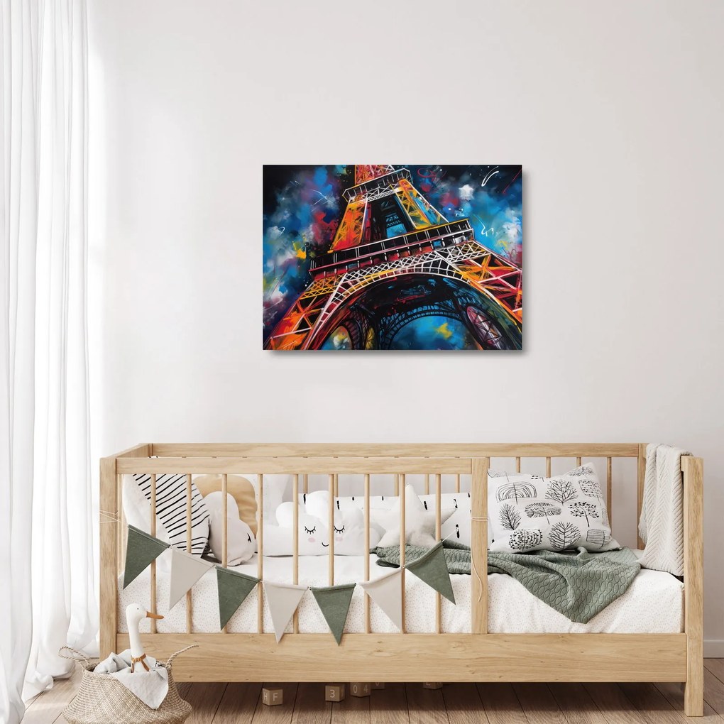 Sklenený obraz - Maľba Eiffelovej veže II. (70x50 cm)