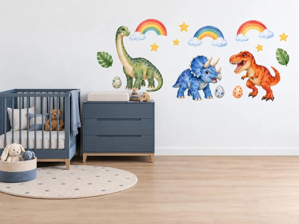 Dinosaury pod dúhou farebné detské nálepky s dúhou na stenu arch 46 x 22 cm