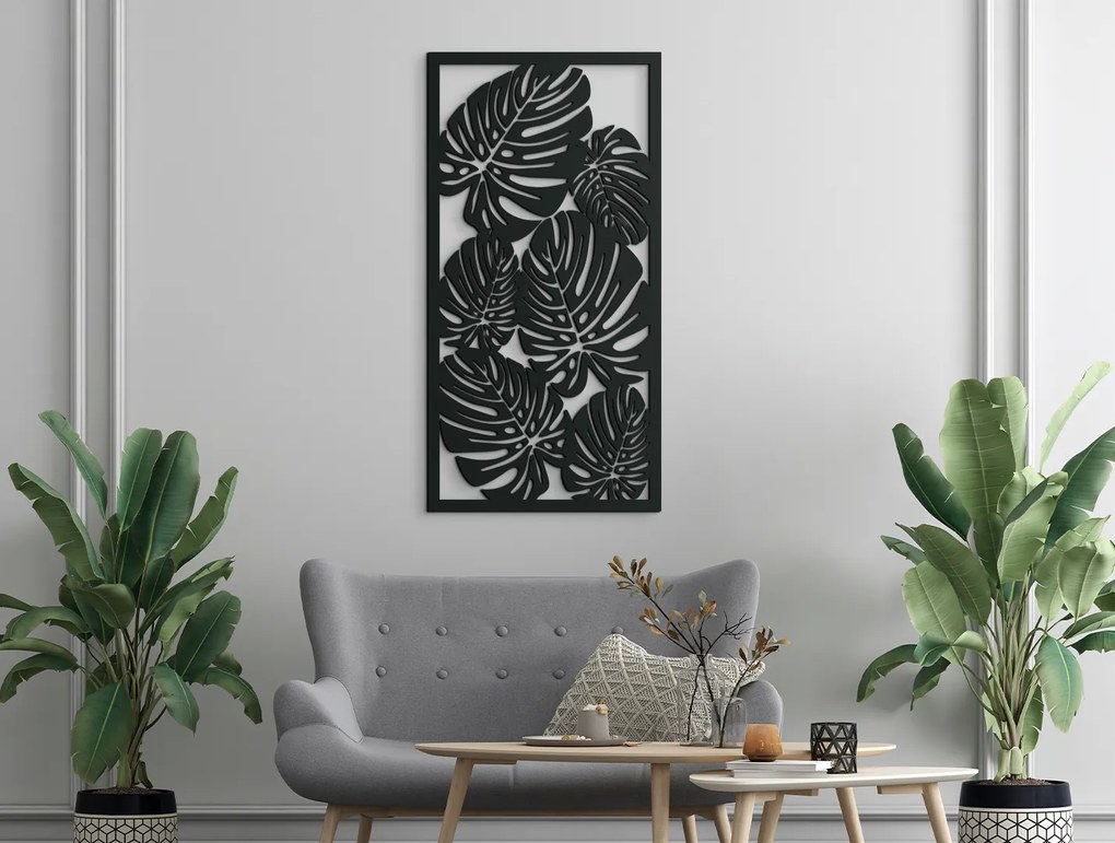 drevko Moderný obraz Listy kvetu Monstera deliciosa Rozmer obrazu: 44,5 x 22,5 cm, Farba dekorácie: Čierna
