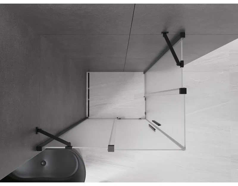 Mexen Velar Duo, sprchový kút s posuvnými dverami 90 x 80 cm, 8mm sklo námraza, čierna matná, 871-090-080-32-70