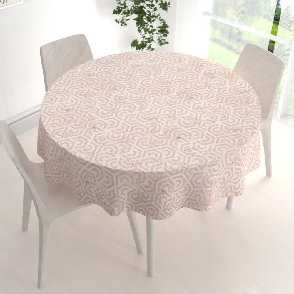 Biante Zamatový okrúhly obrus Tamara TMR-029 Ružovobéžové hexagony s čiernym žíhaním Ø 80 cm