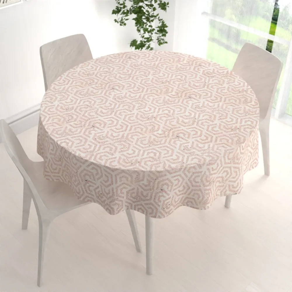 Biante Zamatový okrúhly obrus Tamara TMR-029 Ružovobéžové hexagony s čiernym žíhaním Ø 90 cm