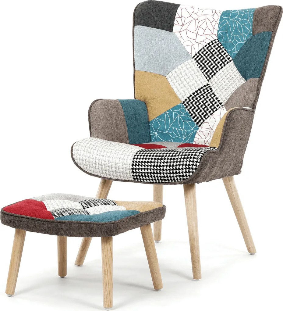 Kreslo ušiak s podnožou PATCHWORK 01