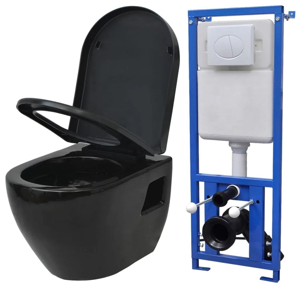 vidaXL Keramické závesné WC s nádržou, čierne