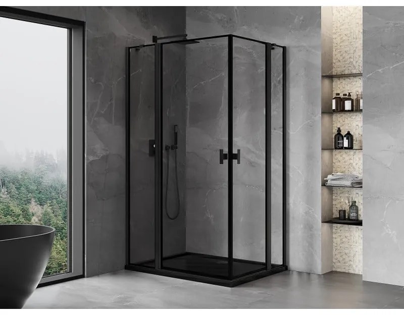 Mexen, Mexen Mist Duo sklápací sprchový kút 120 x 90 cm, čierny rám - 8A4-120L-090P-70-70