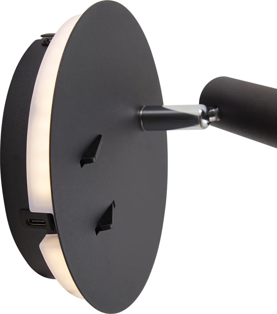 Moderná čierna nástenná lampa vrátane LED s USB-C - Croft