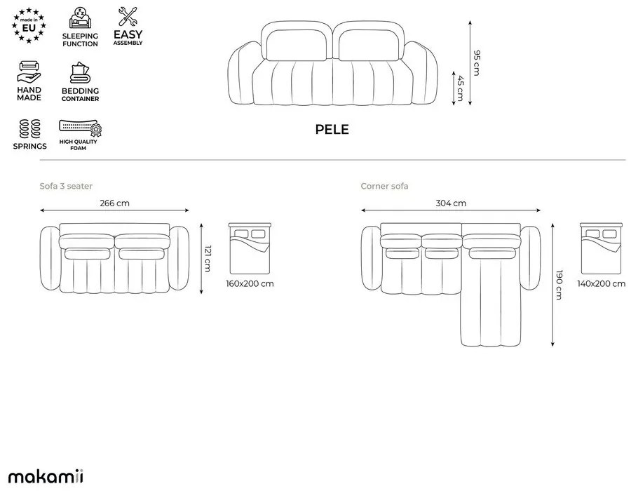 Zelená rozkladacia/s úložným priestorom rohová pohovka z textílie buklé (pravý roh/s leňoškou) Pele – Makamii