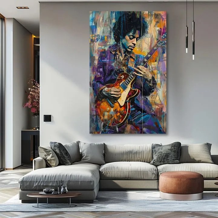 Obraz Jimi Hendrix - Gitara v plameňoch | 100% originál domaľovaný akrylom