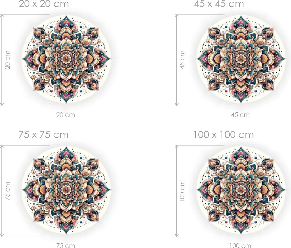 Úžasná mandala textilná znovu prilepiteľná nálepka na stenu hárok 45 x 45 cm