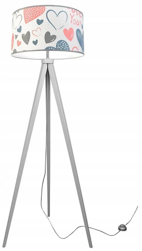 Detská Stojacia lampa Heart, 1x biele textilné tienidlo so vzororm, (výber z 2 farieb konštrukcie), p