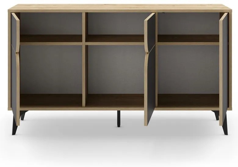 Nízka komoda v dekore duba v čierno-prírodnej farbe 140x79 cm Nola – Marckeric