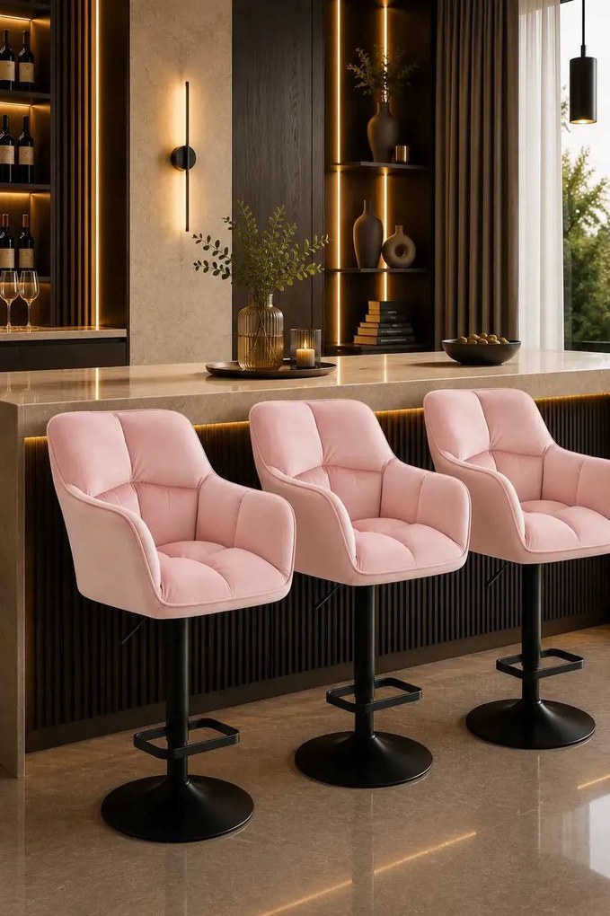 LuxuryForm DESIGN Barová stolička AMALFI VELUR na čiernom tanieri - ružová