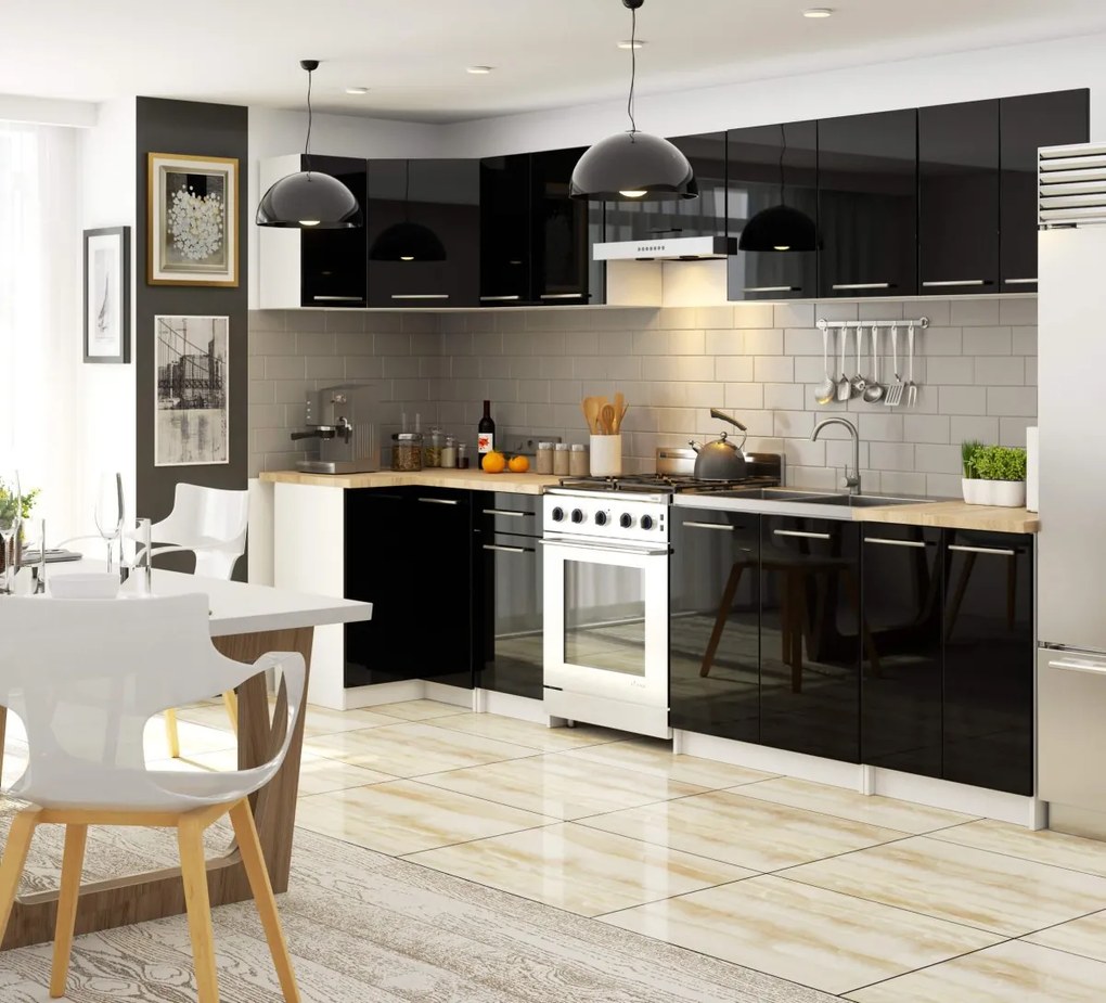 Kuchynská skrinka Olivie S 80 cm 2D biela/čierny lesk/dub sonoma