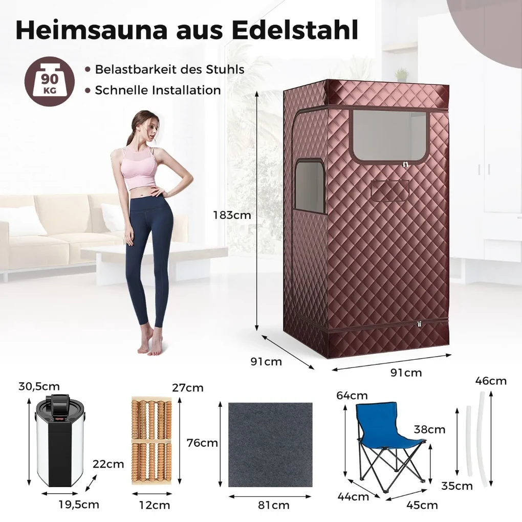 parná sauna domáca sauna pre domácu celotelový saunový box s 3-litrovým generátorom pary 91 x 91 x 183 cm sivá Barva: Káva