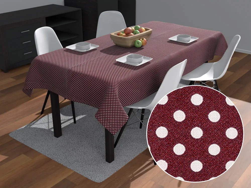 Biante Bavlnený obdĺžnikový obrus Sandra SA-339 Biele bodky na tmavo červenom 100x140 cm