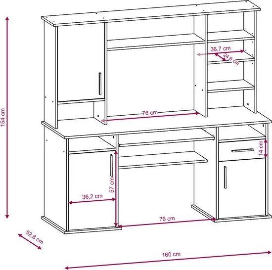 Psací stůl Vigo 160 cm s nástavcem dub Sonoma/bílý
