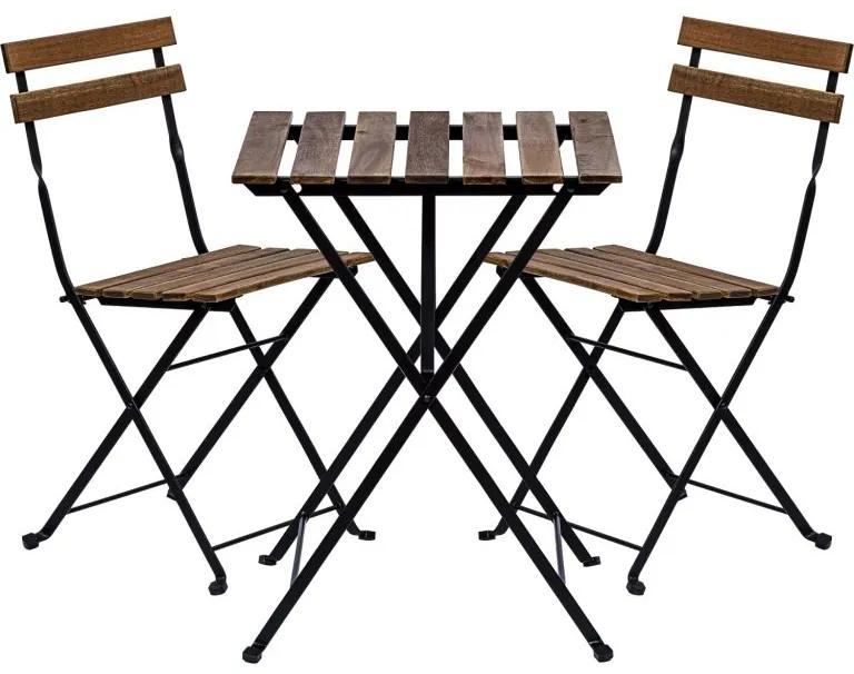 STILISTA záhradný bistro set 2 stoličky + stôl, drevo / kov