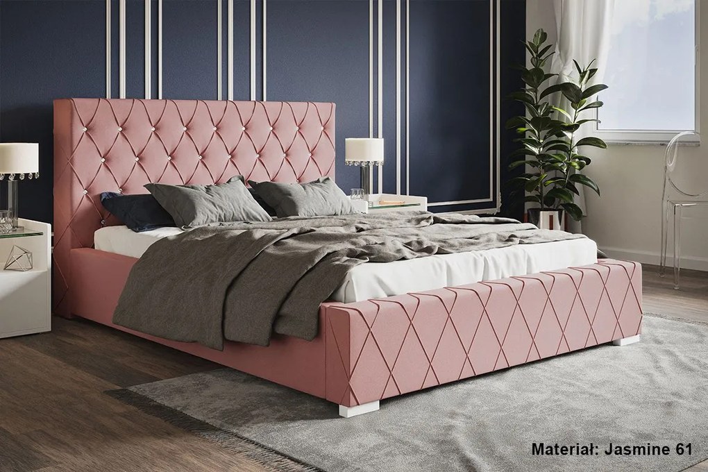 Luxusná čalúnená posteľ BED 4 Glamour - 200x200,Železný rám,124cm