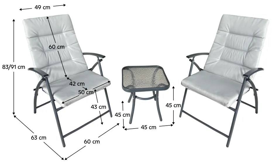 Kondela Záhradný set 1+2, sivá/tmavosivá, MUSON