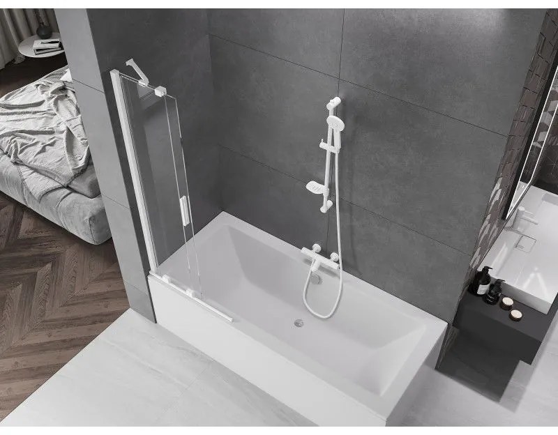 Mexen Velar, 2-krídlová posuvná vaňová zástena 70 x 150 cm, 8mm číre sklo, biely profil, 896-070-000-01-20
