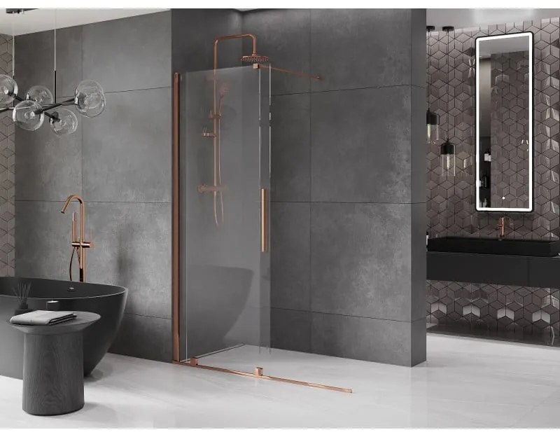 Mexen Velar, posuvné dvere do otvoru typ Walk-In 130 cm, 8mm číre sklo, ružové zlato, 871-130-000-03-60