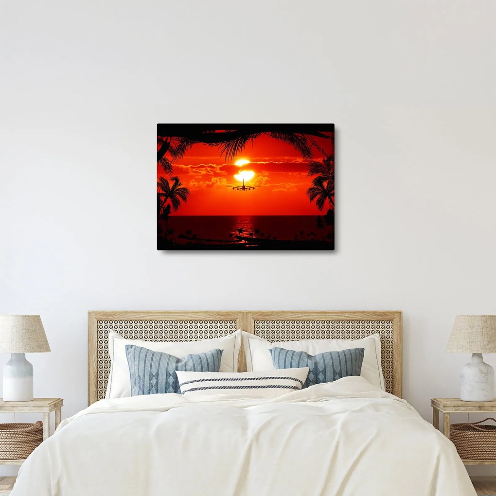 Obraz - západ slnka s lietadlom (70x50 cm)