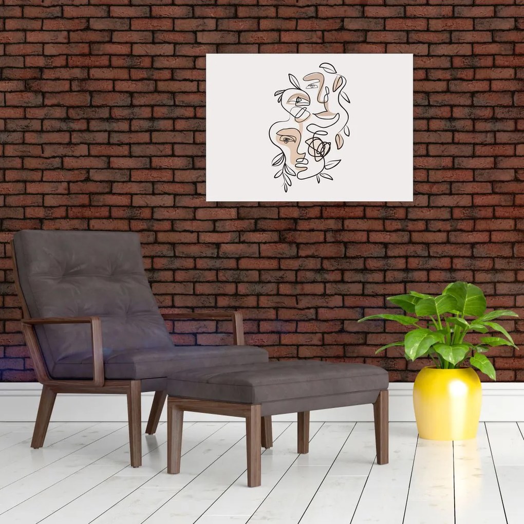 Sklenený obraz - Line art tváre (70x50 cm)