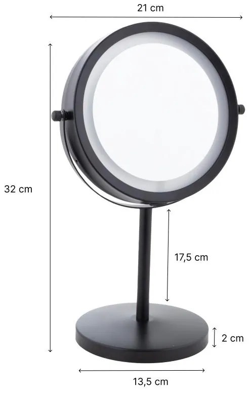 Erga Kimi, zväčšovacie kozmetické zrkadlo s LED podsvietením 210x320 mm, čierna matná, ERG-YKA-CH.KIMI-BLK
