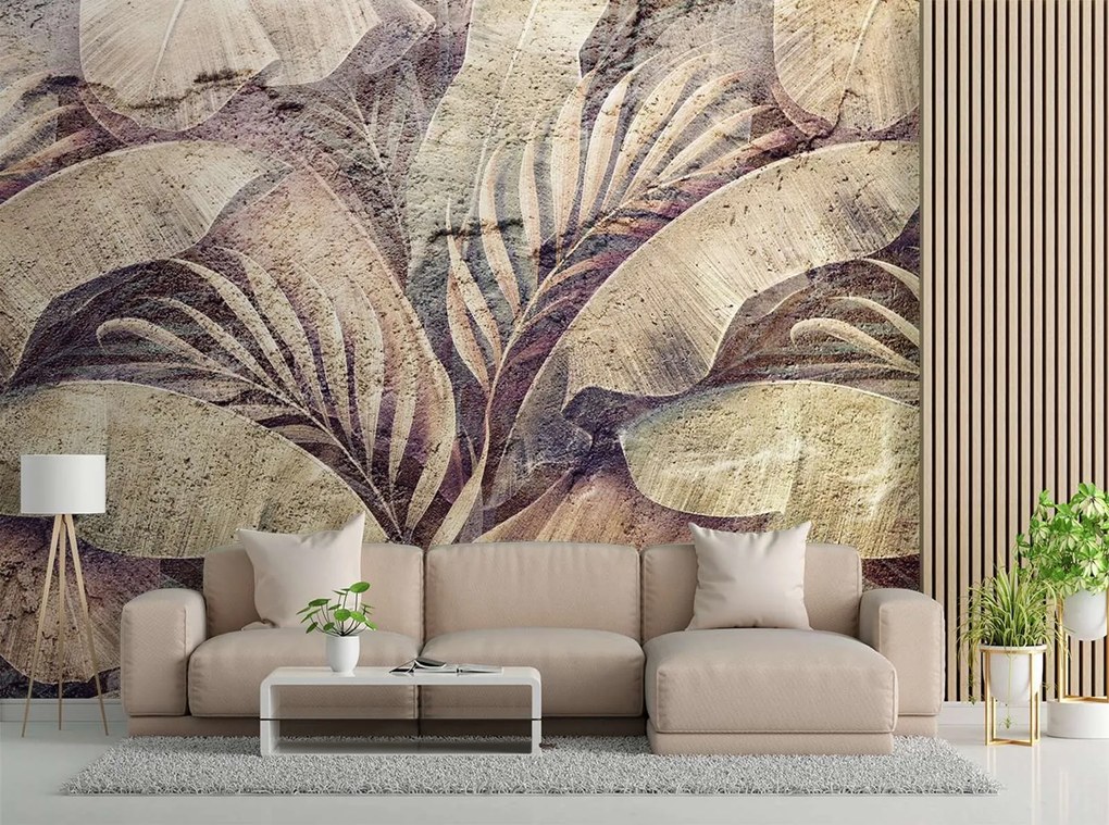 Gario Fototapeta Palmové listy, džungľa na imitácii betónu Materiál: Vliesová, Rozmery: 200 x 140 cm