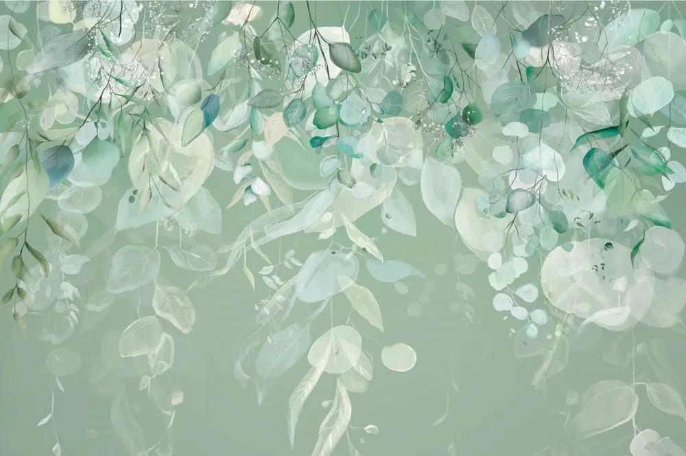 Tapeta pastelovo zelené listy - 150x100